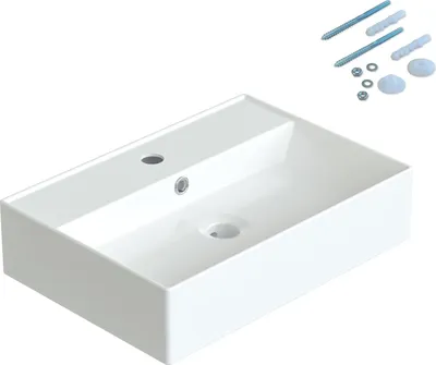 Produktbild von Waschbecken keramik 50 x 35 x 12.5 cm,Weiß, Eckig Hängewaschbecken fuer badezimmer ,Aufsatzwaschbecken mit Überlauf