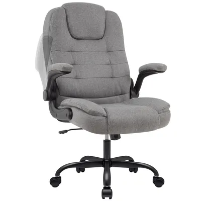 A gray office chair on a white background.