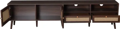 Produktbild von MODFU TV-Schrank Lowboard Fernsehschrankmit 8 Füßen,mit 2 Rattantüren und 2 Schublade, für Wohnzimmer,Braun