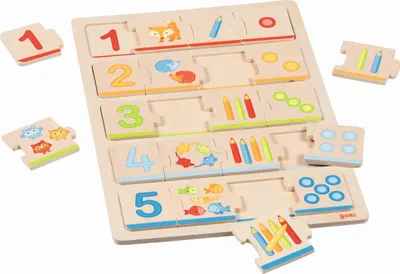 Produktbild von GOKI Holzbrett-Puzzle Lerne 20 Puppen zu zä hlen