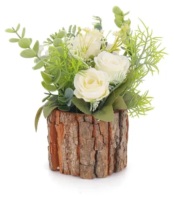 Kunstblumen im Topf, Seidenblumen mit Grün, 18 cm, Deko für Zuhause (Weiß)