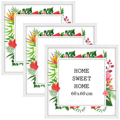 Produktbild von MG Design Set aus 3 Weiß Bilderrahmen 60 x 60 cm - Aus echtem Holz mit Acrylglas, zum Aufhängen & Aufstellen, für Fotos, Poster & Puzzle