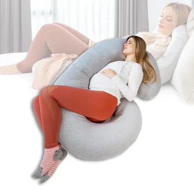Produktbild von Kolbray C-förmiges Schwangerschaftskissen - Abnehmbarer Bezug - Seitenschläferkissen - Body Pillow - Körperkissen - Stillkissen - Grau - 125x75x20cm