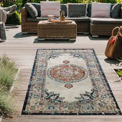 Produktbild von Teppich Orient Teppich Outdoor Wohnzimmerteppich Vintage bunt Größe - 80 x 150 cm