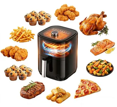 Image de Friteuse à air chaud ZELURXX 4 L avec fenêtre de visualisation, 1 200 W, sans huile, compacte, 80–200 °C, bouton rotatif