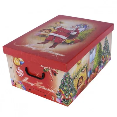 Produktbild von XXL Dekokarton mit tollem Weihnachtsmotiv "Weihnachtsmann" - kräftige Rote Farben. Maße: ca. 51 x 37 x 24 cm
