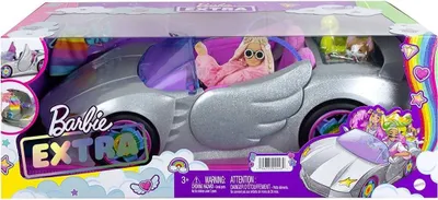 Produktbild von Mattel HDJ47 - Barbie - Extra - Fahrzeug, silber, Glitter-Cabrio mit Zubehör