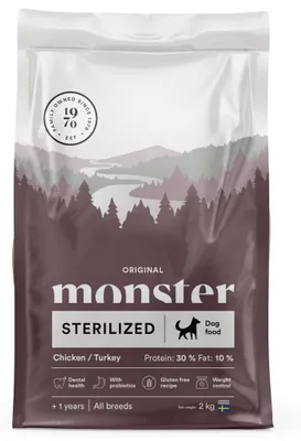 Produktbild von Monster Dog Original Sterilized 2kg Glutenfreie Trockennahrung für Erwachsene Hunde mit Huhn und Pute