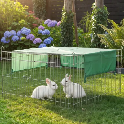 Produktbild von Hühner Hasen Kaninchen Freilauf Auslauf Gehege zooprinz Summer S 4-Eck | mit Sonnenschutz | 120 × 97 × 60 cm | Metallgitter