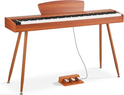 Obrázok produktu pre Digitálne piano 88 klávesov – elektrické piano – kladivkový mechanizmus – dynamika úderu – 280 zvukov – trojitý pedál a stojan na noty – Bluetooth – pre začiatočníkov – farba dreva