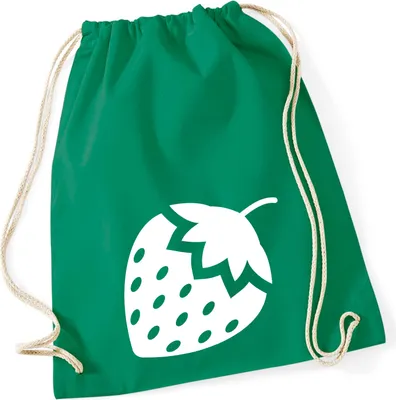 Produktbild von Huuraa Turnbeutel Erdbeere Strawberry 12 Liter Kelly Green Baumwolle Rucksack Geschenkidee