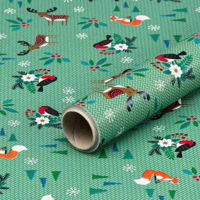Produktbild von Geschenkpapier, Waldtiere, Grün, 0,70 x 10 m - Geburtstag & Weihnachten