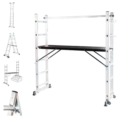 Imagen del producto de Escalera multifunción 4 en 1 - Aluminio - Altura: 4,46 metros - Color: Plateado