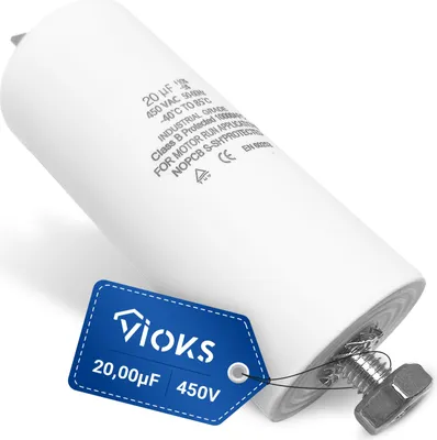 Produktbild von Kondensator 20µF 450V mit Steckfahnen und Befestigungsschraube für Gerät