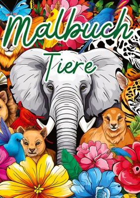 Produktbild von Malbuch mit vielfältigen Dschungeltieren und Meeresbewohnern für Kinder und Erwachsene