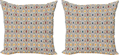 Immagine prodotto di ABAKUHAUS Set copricuscino Boho (2 pezzi), stampa chevrons a righe e pois con cuori, 45 x 45 cm, arancio bordeaux