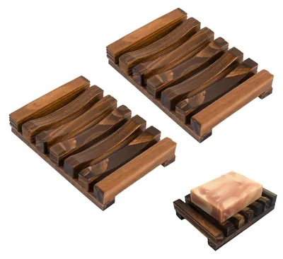 Productafbeelding van Zeepbakjes van hout - Set van 2 stuks, handgemaakt - Zeephouder voor douche, keuken en badkamer - Biologisch afbreekbaar