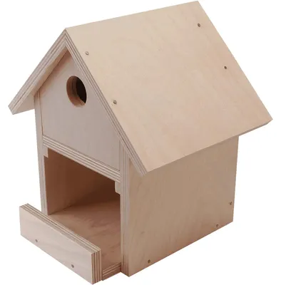 Immagine prodotto di Pebaro 466 - Kit per la costruzione di una casetta per uccelli in legno. Il set include 9 pannelli di legno di betulla non trattato, con fori preforati, un martello e chiodi. Ideale come regalo per hobbisti, piccoli artigiani e bambini, per attività di bricolage con il legno