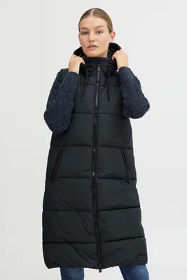 Produktbild von OXMO OXSolice Damen Weste Outdoor-Weste Lange Weste seitliche Reißverschlüsse mit hochabschließendem Kragen Kapuze mit Kordelzug