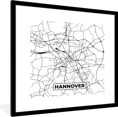 Produktbild von MuchoWow® Gerahmtes Poster Hannover - Karte - Stadtplan 40x40 cm - Poster mit Schwarzem Bilderrahmen Wandposter Rahmen Foto Bilder - Poster - Plakat im Rahmen