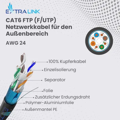 Produktbild von Extralink CAT6 FTP Verlegekabel Outdoor 305m Kupfer PE