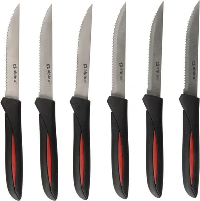 Produktbild von alpina Steakmesser - 12er Set - 23 CM - Edelstahl - Gezahnt - Silber/ Schwarz