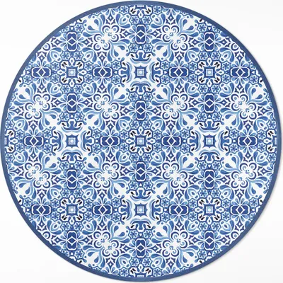 Produktbild von Portugiesisches Zierfliesenmuster– Vinyl Fußmatte – Ø 140cm – Rutschfest, Pflegeleicht & Langlebig