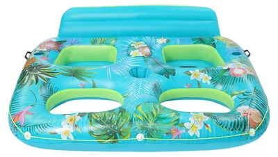 Immagine prodotto di Lettino gonfiabile da piscina per 2 persone - Poltrona galleggiante - Con schienale - Portabevande - PVC 205x168 cm - Blu