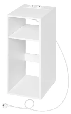 Produktbild von Nachttisch - Schmales Beistelltischchen - 25 x 60 x 30 cm - 2 Steckdosen - 2 USB-Anschlüsse - Holz - Weiß