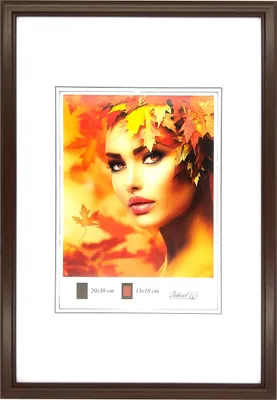 A framed picture of a woman with autumn leaves in her hair.
