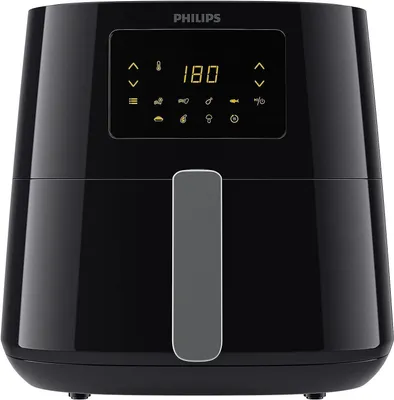 A black Philips air fryer is shown against a white background.
