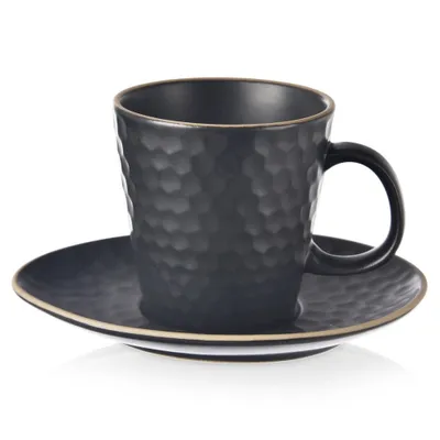 Produktbild von Schwarze Tasse mit Untertasse aus Keramik für Espresso, klein, 95 ml