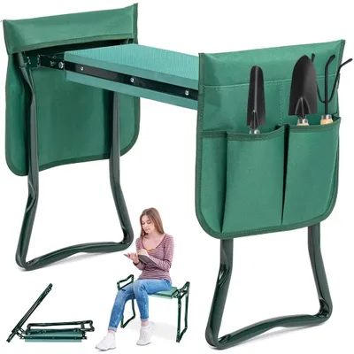 Immagine prodotto di Sgabello da giardino - Sgabello poggiapiedi - 2 in 1 - Imbottitura in morbida schiuma - Tasca laterale - Pieghevole - 60 x 27,5 x 50 cm