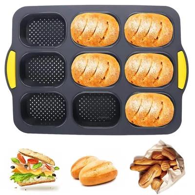 Produktbild von Brötchenbackform Silikon 9 Hohlräume Antihaft Baguetteform Schwarz