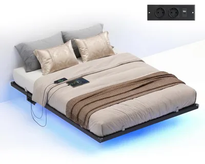 Produktbild von VASAGLE Bettgestell 140 x 200 cm mit LED-Beleuchtung, USB-C-Anschluss, Steckdosenleiste, Schlafzimmer, trägt bis 500 kg, schwarz