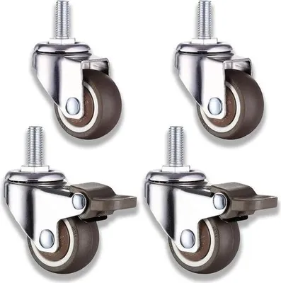 Immagine prodotto di Rotelle con e senza freno – M8 x 25 mm – Set da 4 – Girevoli a 360° – Silenziose – Antiscivolo – Per mobili da interno ed esterno