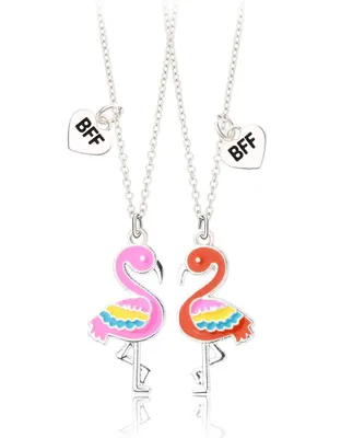 Produktbild von Bixorp Friends BFF Halskette für 2 mit Flamingos – Rosa – Silberfarben – Beste Freunde Halskette, Freundschaftsgeschenk für Zwei