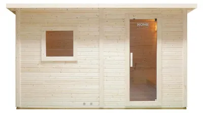 Produktbild von HOME DELUXE - Outdoor Saunahaus TALO XL - für 5 Personen, inkl. Vorraum - Maße: 400 x 217 x 221 cm, Holz: Fichtenholz - inkl. Saunaofen und Saunazubehör I Gartensauna, Außensauna, Sauna