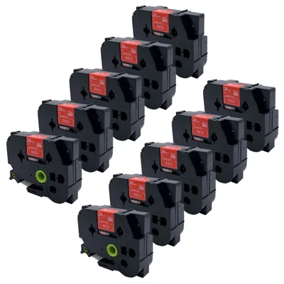 Produktbild von DULA Etikettenband - Kompatibel mit Brother P-Touch Tze-455 - 10 Stück - Weiß auf rot - 24mm x 8m