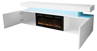 Produktbild von MIRJAN24 TV-Lowboard EF 2D Glossa mit Kamin, Realistische LED-Flamme, TV-Schrank, Wohnzimmer RTV (Farbe: Weiß / Weiß Hochglanz)