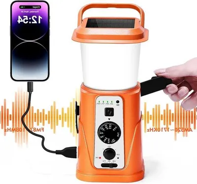 Image de Lampe de camping solaire 5000 mAh, éclairage LED 1500 lm, avec radio et générateur à manivelle