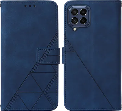 Produktbild von Galaxy M33 5G Hülle, Schlank Prägung Flip Leder Kartenfächer Schutzhülle mit Ständer für Samsung Galaxy M33 5G Blau