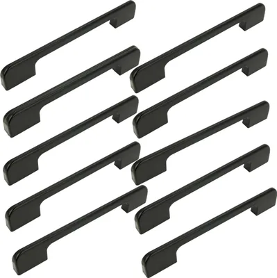 Obrázek produktu pro Elegantní černé nábytkové úchytky 128 mm - sada 10 kusů z hliníku s matnou povrchovou úpravou pro skříně a zásuvky, klasický design pro nadčasové styly bydlení.