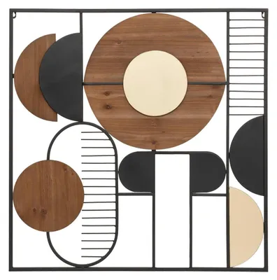 Wanddeko Metall/Holz 70x70 cm modern rechteckig silber