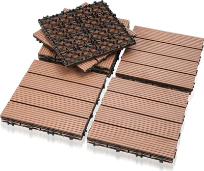 Obrázek produktu pro Terasové dlaždice Peviasot, hnědé, 11 kusů (1 m²), dlaždice se zámkovým spojem v dřevěném vzhledu, WPC dlaždice, 30 x 30 cm