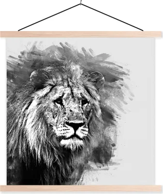 Produktbild von MuchoWow® Textilposter Löwe - Schwarz - Weiß 40x40 cm mit holzfarbenen Rahmen - Posterleiste