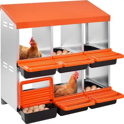 Image de Pondoir - Pondoir à rouleaux 6 compartiments - Métal - Avec bac de collecte des œufs et couvercles de protection - Pour poules et autres volailles - Dimensions 796 x 525 x 790 mm