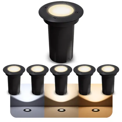 Produktbild von SSC-LUXon 6er Set KALPA LED Bodenleuchte rund schwarz GU10 3W drei einstellbaren Lichtfarben 3CCT IP67 Außenleuchte Bodenstrahler regen- & trittfest