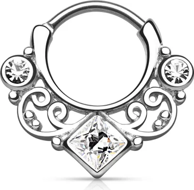 Produktbild von Nasenpiercing Septum Ring Clicker Nasenring Klapp Piercing Nase Zirkonia Kristall Chirurgenstahl silber-klar