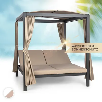 Produktbild von Blumfeldt Doppelliege Outdoor für 2 Personen mit Dach, XL Doppel-Sonnenliege, Doppel Garten Liege Bett für Erwachsene & Kinder, Gartenbett mit Verstellbarer Rückenlehne, Outdoor-Sonnenbett mit Dach